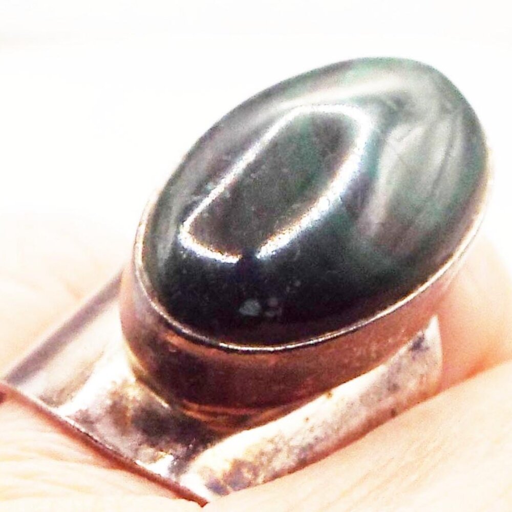 NATIVE AMERICAN ROYSTON TURQUOISE LARGE OVAL CABOCHON STERLING SZ 7.5 RING H